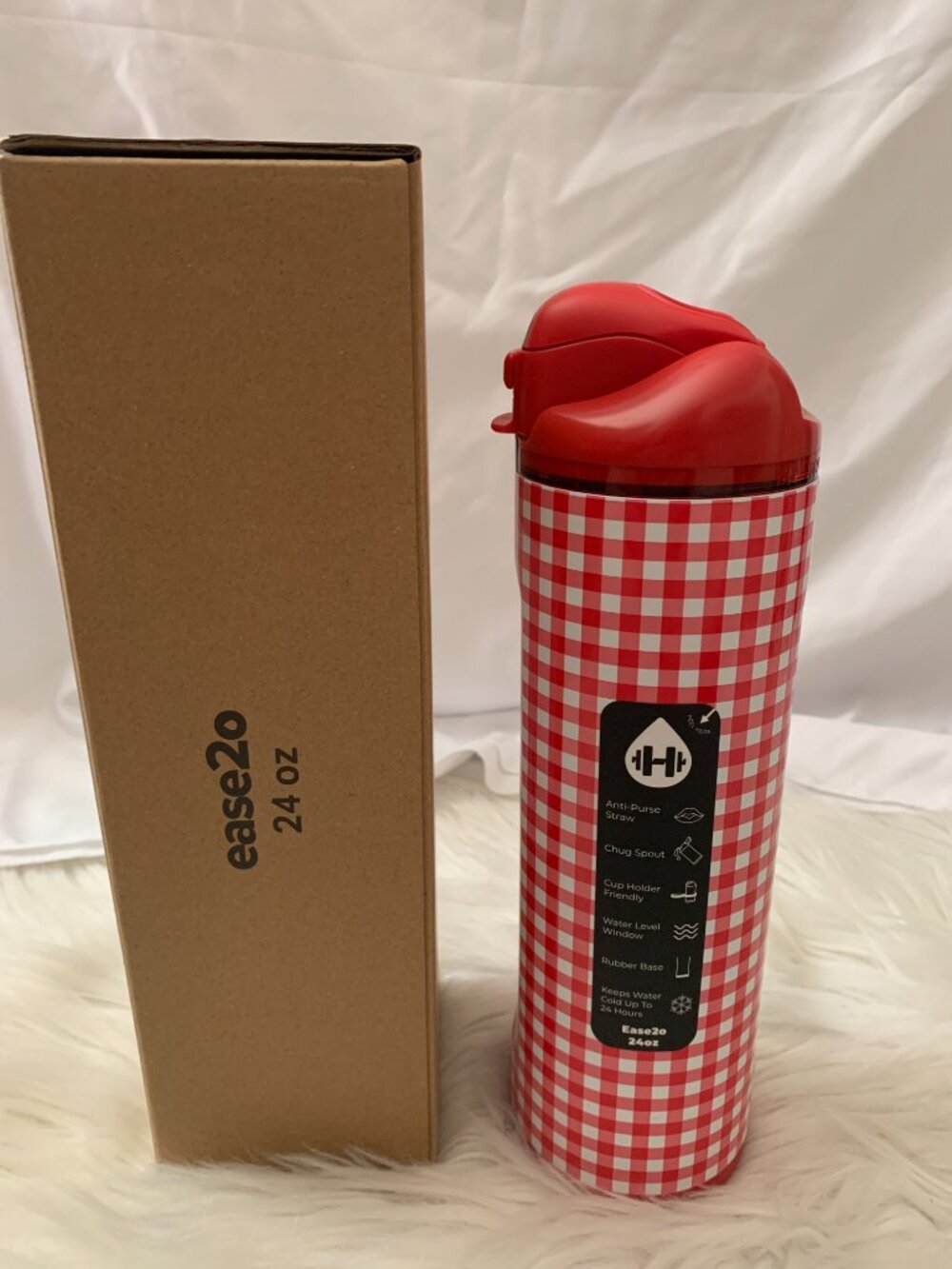 HYDROJUG Ease2o 24 Oz Stainless Steel Water Bottle in Red Gingham